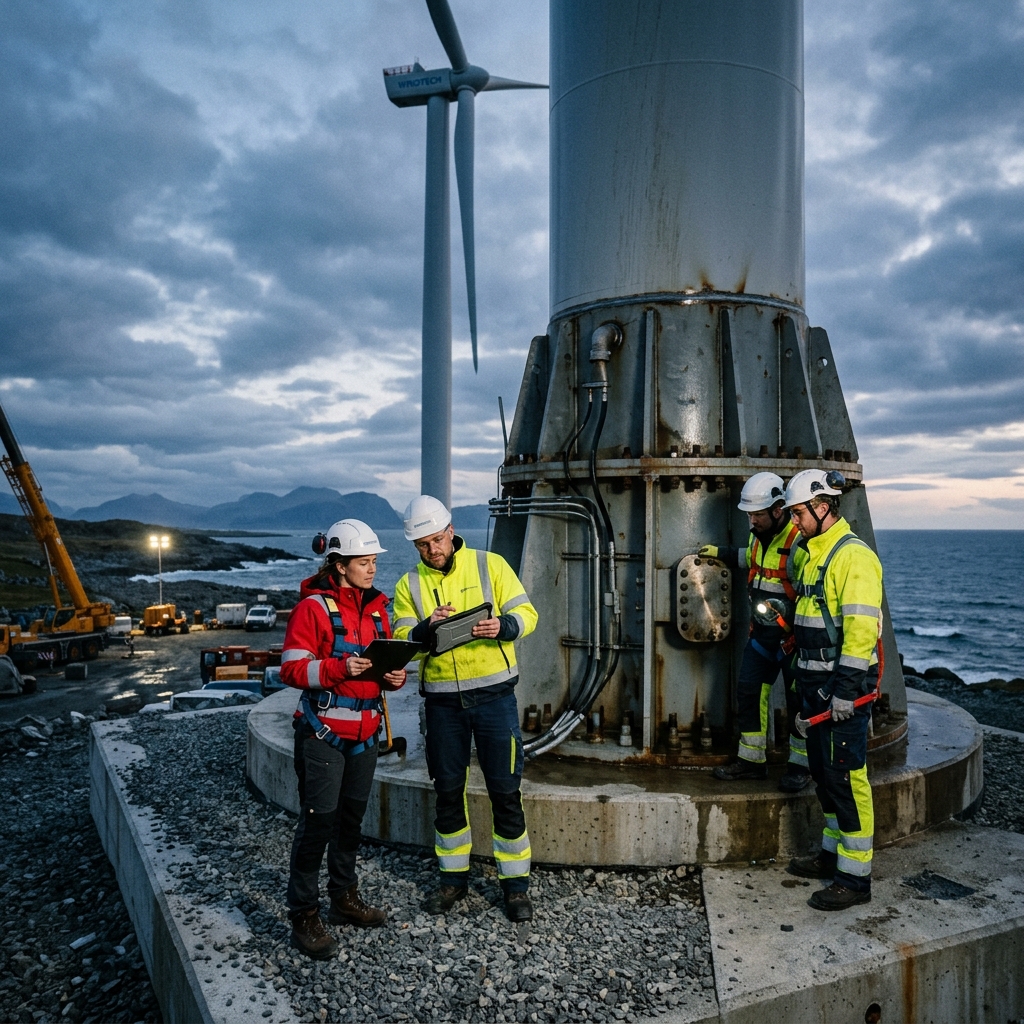 Engineers inspecting turbine base
